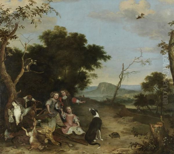 Bildnis von drei Kindern in einer Landschaft mit Jagdbeute - view 1