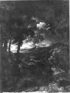Italienische Landschaft mit Elias und dem Engel by Gaspard Dughet