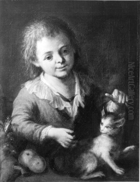 Knabe mit Katze - view 1