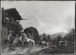 Rauferei vor der Schenke by Heinrich Burkel
