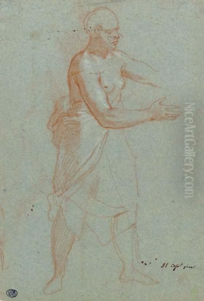 Une Femme Drapee, Les Seins Nus, Les Bras Etendus - view 1