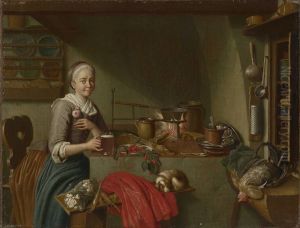 Kucheninterieur mit Biertrinkerin by Peter Jacob Horemans