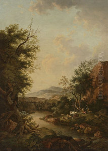 Flusslandschaft mit Hirten und ihrer Herde Flusslandschaft mit Hirten und ihrer Herde