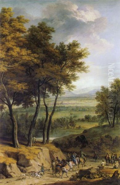 Landscape with view towards Munich, with a hunting party returning home - view 1