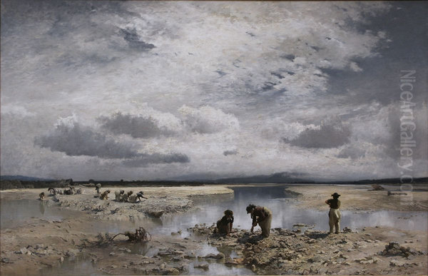 Kalksteinsammlerinnen im Isarbett bei Tolz - view 1