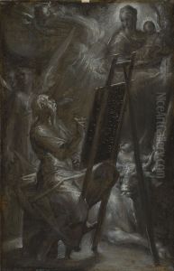 Hl. Lukas malt die Muttergottes by Bartholomeus Spranger