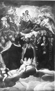 Maria mit Kind, von Heiligen verehrt