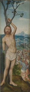 Martyrium des hl. Sebastian (Ruckseite: Hl. Lukas) by Quinten Metsys