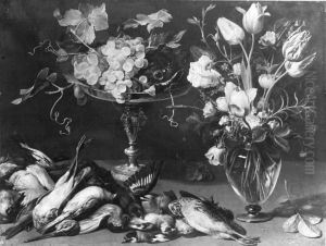 Stillleben mit Trauben, Blumen und toten Vogeln by Frans Snyders