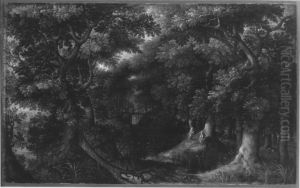 Waldlandschaft mit Hagar und dem Engel