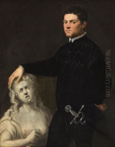 Bildnis eines Junglings mit einer Skulptur der Lucretia by Jacopo Tintoretto