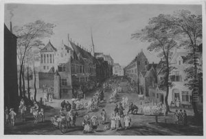 Belebte Strasse in einer flamischen Stadt Belebte Strasse in einer flamischen Stadt