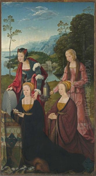 Die hll. Christina und Gudula mit Christina und Sibilla Hackeney Aussenseite: Hll. Sebastian und Rochus - view 1