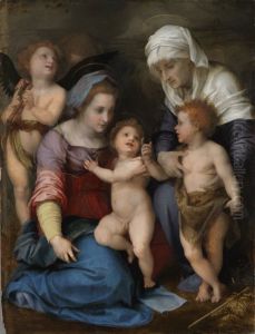 Heilige Familie (Maria mit Kind, dem Johannesknaben, der hl. Elisabeth und zwei Engeln) by Andrea Del Sarto