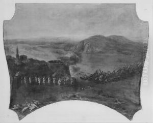 Die zerstorte Donaubrucke bei Pest 1684 by Franz Joachim Beich