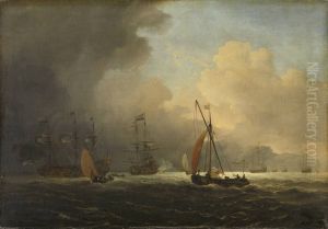 Sea storm with a rising thunderstorm