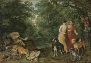 Zwei Nymphen mit Jagdhunden Zwei Nymphen mit Jagdhunden