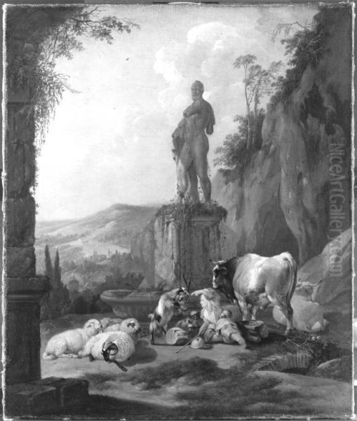 Viehherde vor einer antiken Statue - view 1