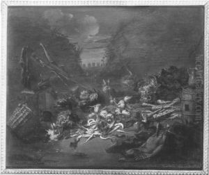 Gemusestillleben und Kuchengerat in offener Landschaft by Jan van, the Younger Kessel
