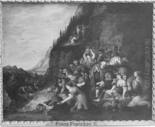 Moses schlagt Wasser aus dem Felsen - view 1