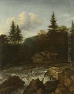 Scandinavian waterfall with a mill