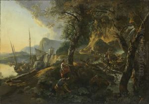 Landscape with collapsing Bridge by Adam Pynacker