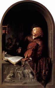 Violin player in a window