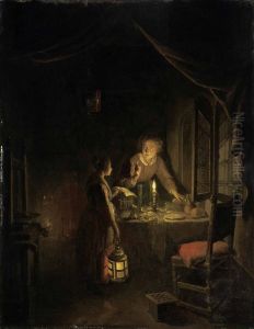 A Woman engaged at the Supper-table by Gerrit Dou