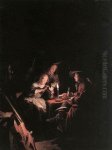 Card players by candlelight by Gerrit Dou