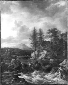 Nordische Landschaft mit Wasserfall by Jacob Van Ruisdael