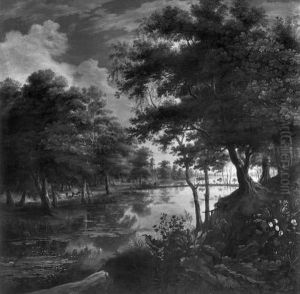 Gewasser mit bepflanzten Deichen by Jacques d'Arthois