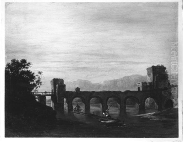 Flusslandschaft mit Bogenbrucke - view 1