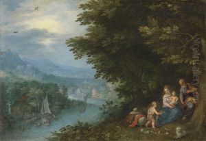 Flusslandschaft mit der Ruhe auf der Flucht by Jan Brughel