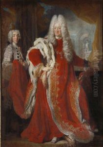 Kurfurst Karl III. Philipp von der Pfalz als Ordensgrossmeister mit Page by Pierre Goudreaux
