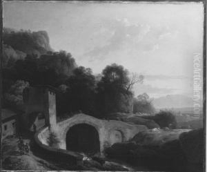 Italienische Landschaft mit Bogenbrucke by Christian Wilhelm Ernst Dietrich