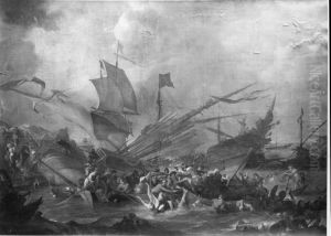 Seeschlacht zwischen Christen und Turken (Lepanto 1571?) by Johannes Lingelbach