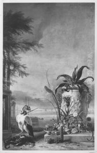 Stillleben mit exotischen Pflanzen, Konigsgeier, Papagei und Affe by Jan Weenix