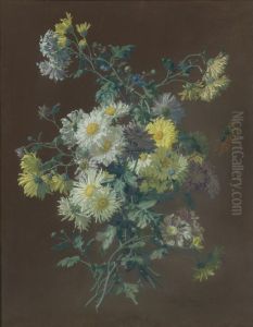 A Bunch Of Wildflowers With Daisies And Gentian by Pierre Adrien Chabal-Dussurgey