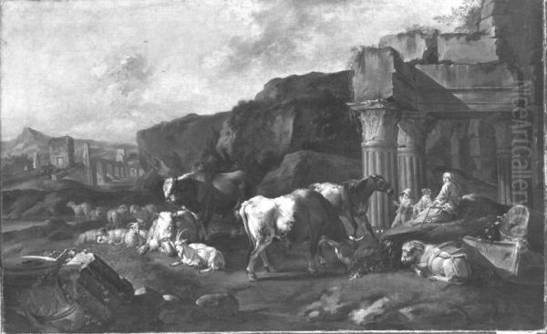 Italienische Landschaft mit Ruine des Vespasiantempels - view 1