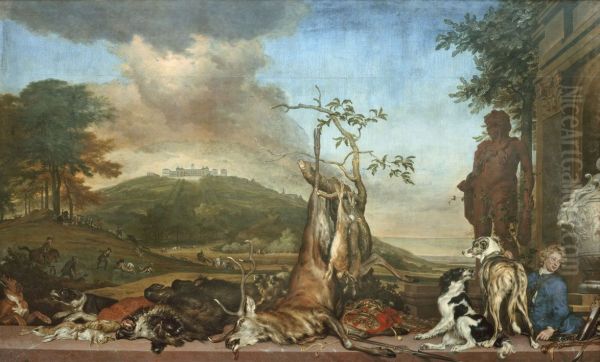 Jagdstillleben vor einer Landschaft mit Schloss Bensberg - view 1