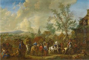 Lagerszene vor einem Dorf Lagerszene vor einem Dorf