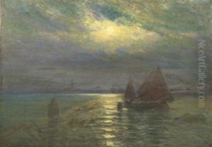 Moonlit Sailboats by Arsene Chabanian