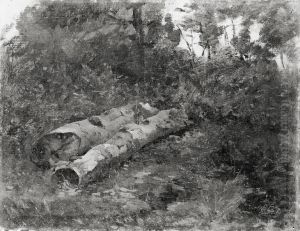 Waldinneres mit zwei gefallten Baumen by Carl Schuch