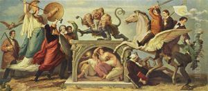 Entwurfe zu Fresken an der Neuen Pinakothek, Szene: Kampf gegen die Chimare der Peruckenzeit