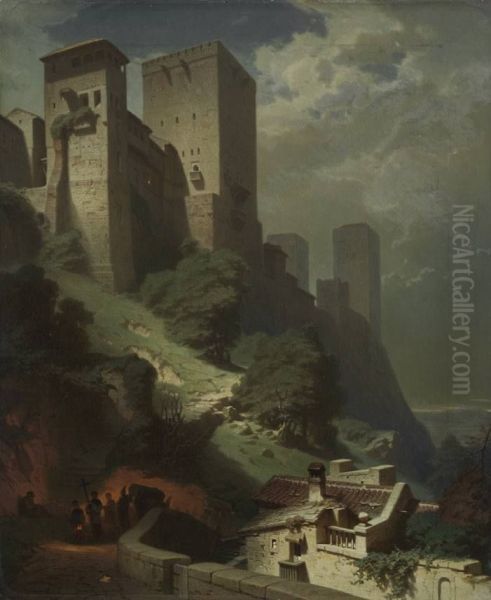 Ansicht des Comares-Turmes auf der Alhambra bei Mondschein - view 1