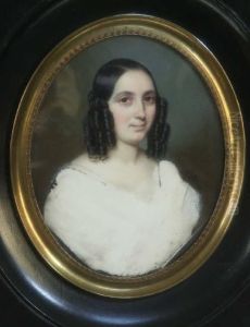 French Watercolour On Ivory Miniature Of A Lady With Dark Ringlets Signed, Oval 3.5 X 3in