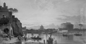 Blick auf den Tiber in Rom bei Abendstimmung by Hermann David Solomon Corrodi
