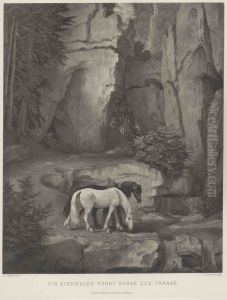 Ein Einsiedler fuhrt Rosse zur Tranke by Moritz von Schwind