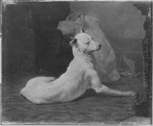 Liegende, weisse Dogge by Carl Steffeck