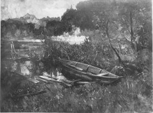 Landschaft bei Ferch (Seeufer mit Kahn) by Karl Hagemeister